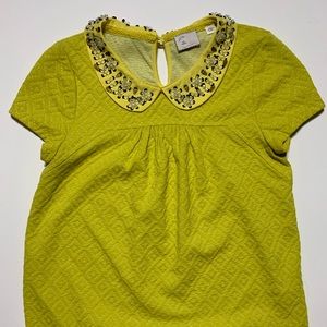 XS Anthropologie Shirt- Yellow with Sparkle Collar